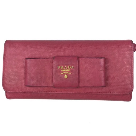 PRADA Wallet Fiocco Bow Peonia Pink Saffiano Lux Leather Gold Hardware - Picture 14 of 14
